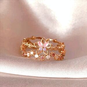 Wicked Silk Adjustable Floral Flower Crystal Rings-Pink & Purple Flower